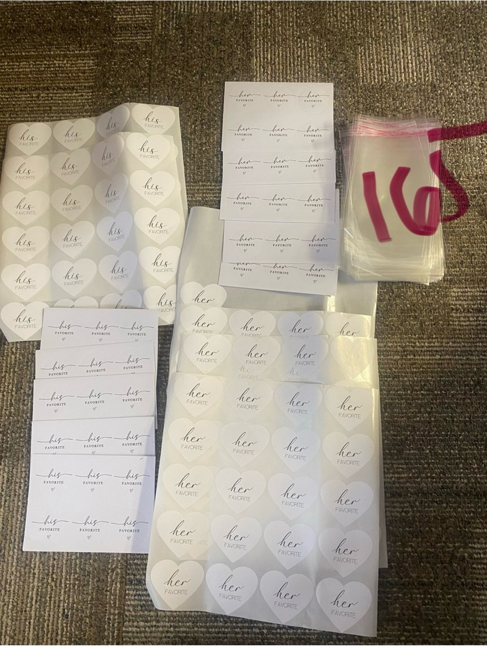 165 "her favorite" & “his favorite” Sticker Labels AND 120 Place Cards-Bundle!